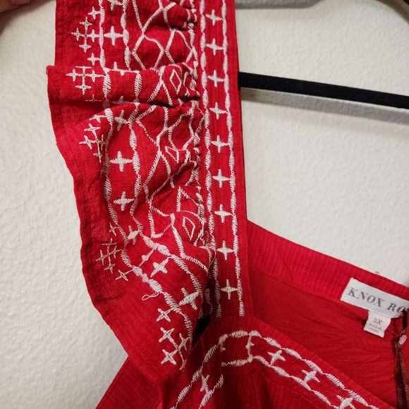 NWT Knox Rose Tiered Midi Dress Red with White Embroidery Ruffled Straps - Picture 5 of 10
